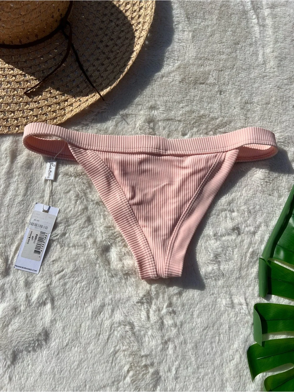 Frankie's Bikinis Cole Light Pink Ribbed Bikini Bottom